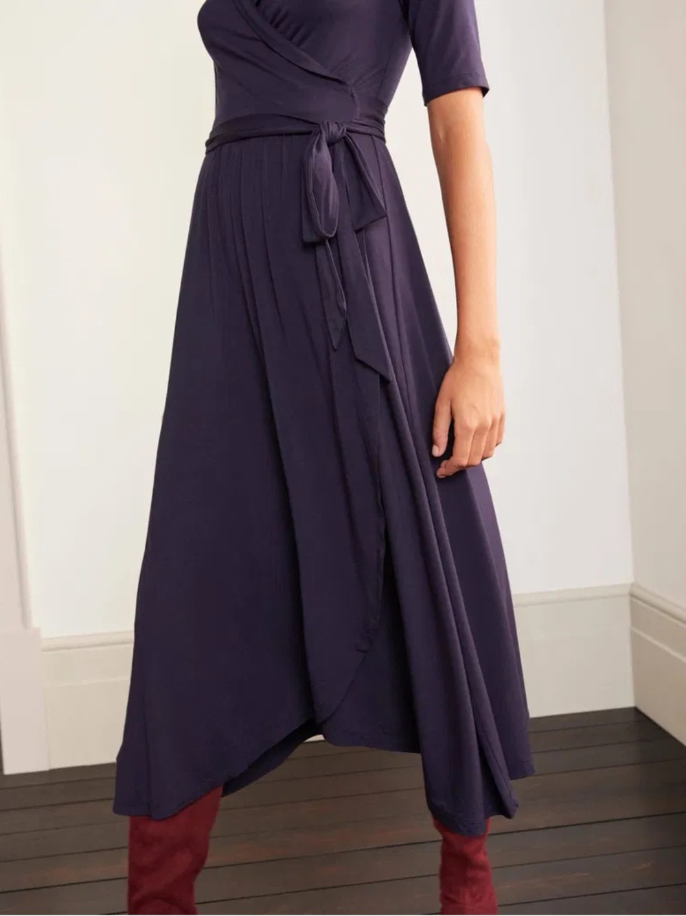 Boden Lavinia Jersey Wrap Dress in Navy Blue Midi Vneck size 10R - Picture 2 of 10